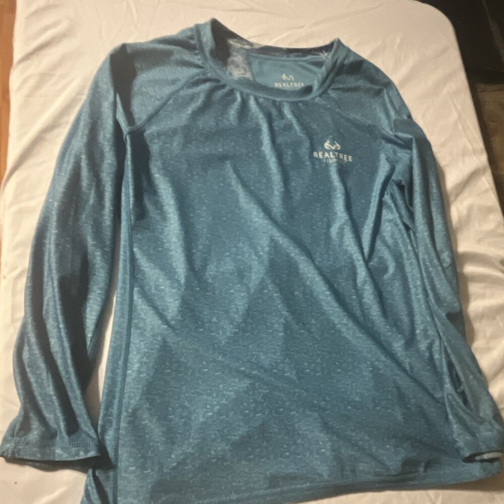 Realtree Reversible Fishing Men's 2XL Blue Long Sleeve Crew Neck Polyester Tee